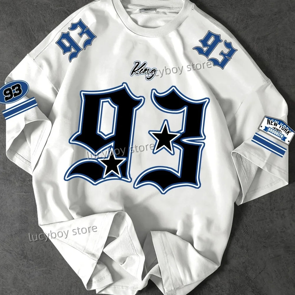 2025 NEW Man O-Neck Sportwear Racing Football Tee Mens KING NO.93 Printed Short Sleeve T Shirt Vintage Casual Tops Men Clothes.