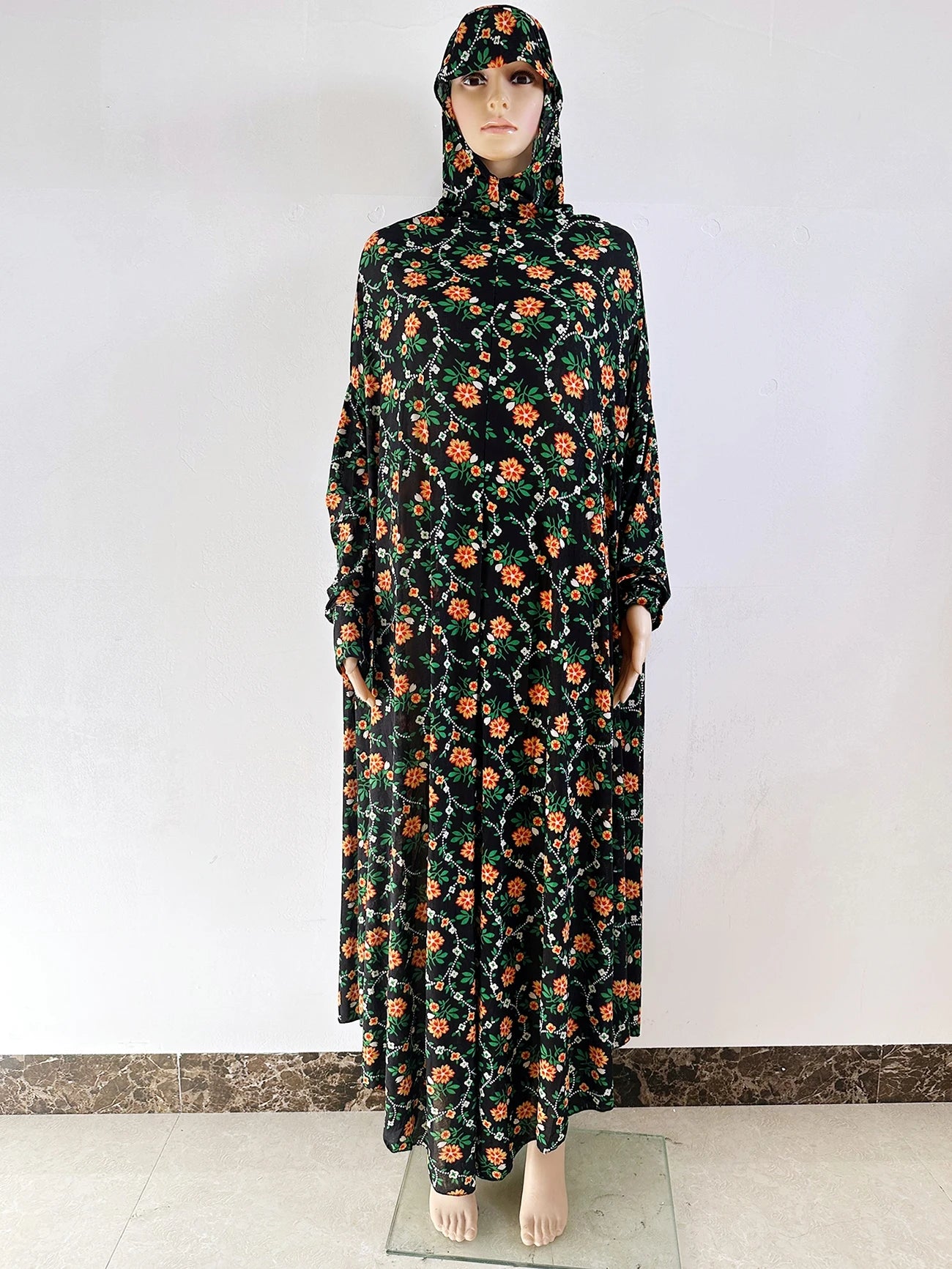 6XL  Muslim Womens Hooded Abaya African Sleeveless Prayer Garment Kaftan Dress With Hijab Floral Dubai Saudi Robe Ramadan