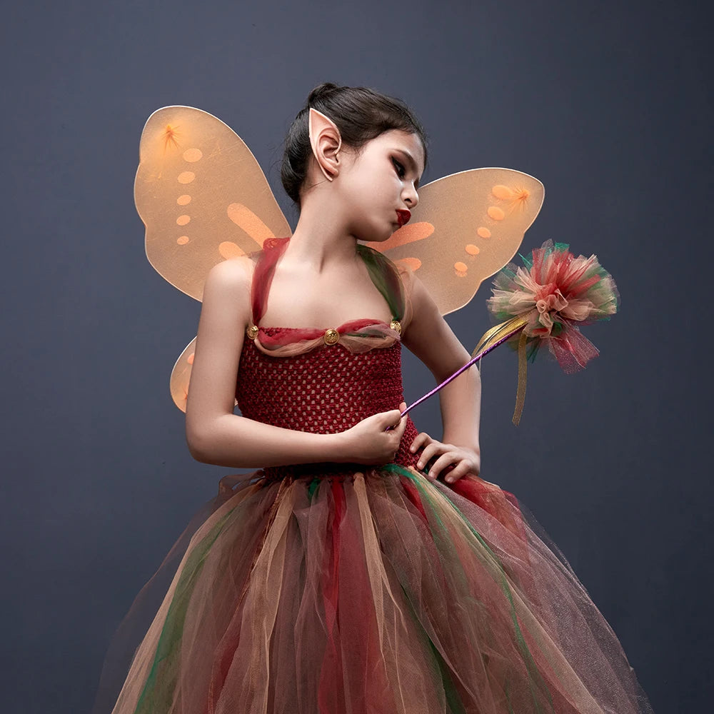 Wald Fee Prinzessin Kostüm für Halloween Geburtstag Party Phantasie Kleid Herbst Kinder Woodland Nymph Pixie Kleid Tutu Kleid Flügel