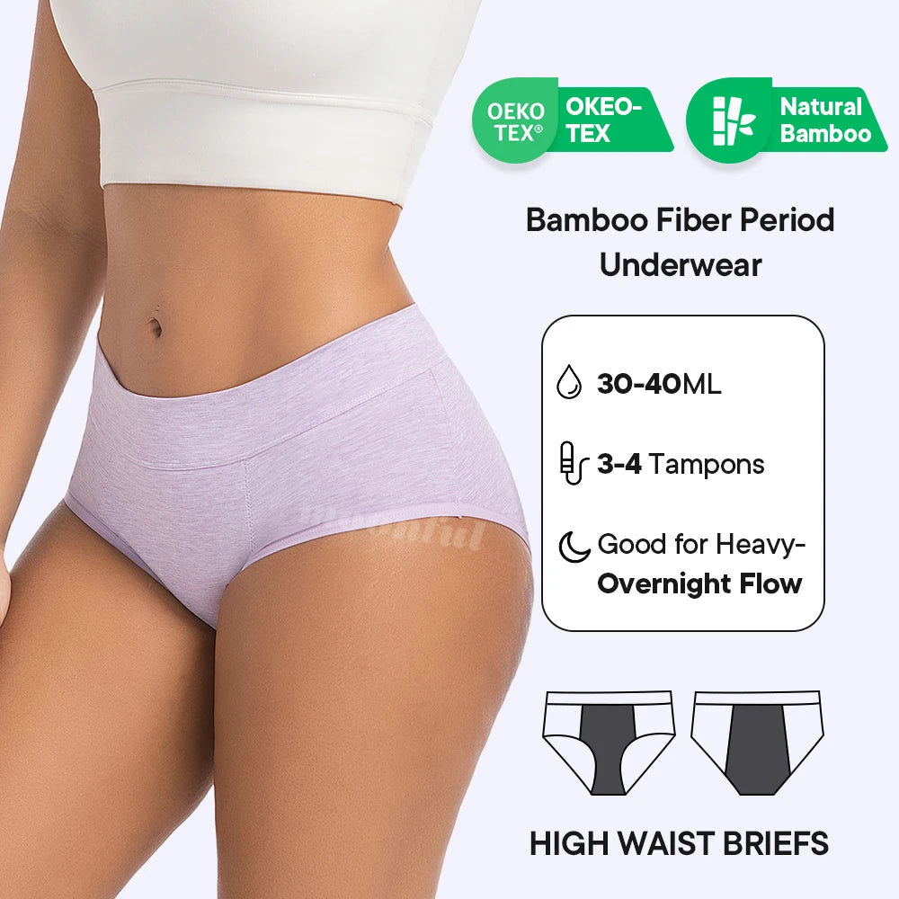 Menstrual Panties Woman Super Absorbent Menstrual Panties High Waist Bamboo Fiber Leakproof Menstruation Period Underwear Girl.