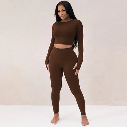 Dulzura Women 2024 Autumn Winter Long Sleeves Crop Tops Long Pants Two Piece Matching Sets Tracksuit Wholesale Items S3613114K.