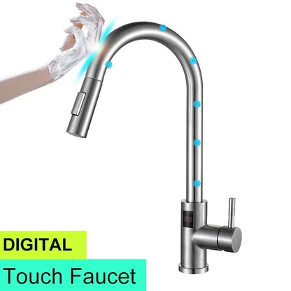 Brushed Gold Digital Kitchen Faucet Shenducs 304 Stainless Steel Hot Cold Kitchen Sink Mixer Tap Sensor Touch on Kitchen Faucet