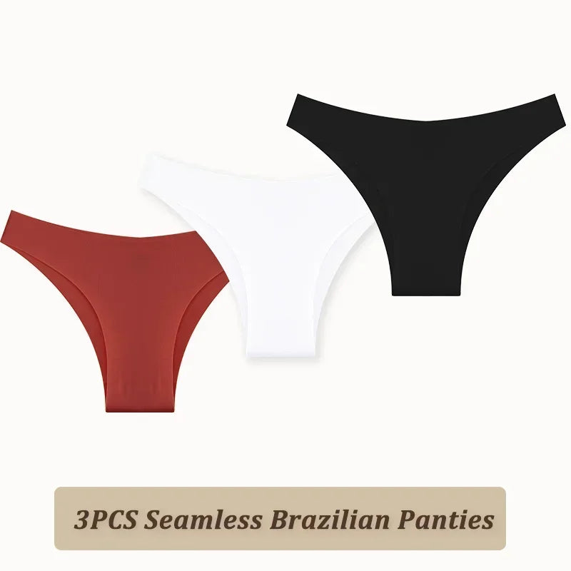 3PCS Women Seamless Brazilian Panties Ultra-thin Maillard panties Ice Silk Underwear Sexy Panty Low Waist G-string Female Solid.