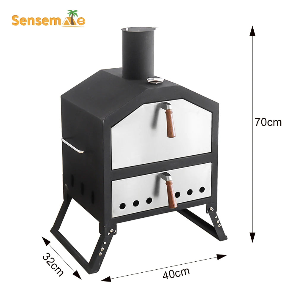 Tragbarer, holzgefeuerter Pizzaofen für den Außenbereich mit 12-Zoll-Stein und Thermometer, klappbare Beine, Camping-Grillmaschine aus Edelstahl für den Hinterhof
