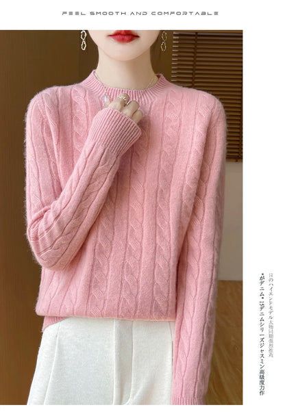 Frauen 100% Merino Wolle Verdickung Pullover Oansatz Gestrickte Twisted Pullover Herbst Winter Kaschmir Langarm Kleidung Basis Tops