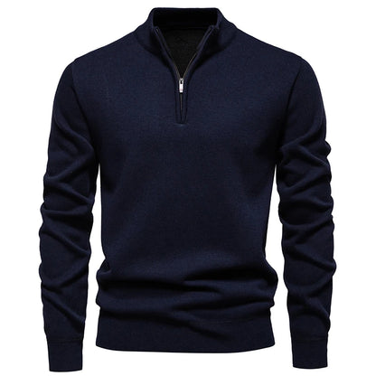 Autumn Winter Men's Half Zipper Knitted Pullovers Solid Slin Fit Casual Sweater Male Fleece Warm Stand Collar Pullover Sweaters