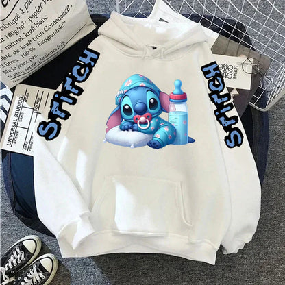Luxury Brand Women's Hoodies Disney Lilo & Stitch Harajuku Jackets Japanese Fashion Winter Sweaters Women's Warm Sweatshirts.