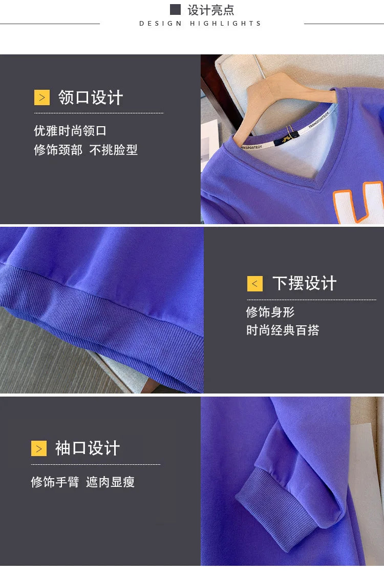 150kg plus size Damen büste Herbst Frühling loser V-Ausschnitt Brief druck Langarm Sweatshirt 6xl 7xl 8xl 9xl 10xl.