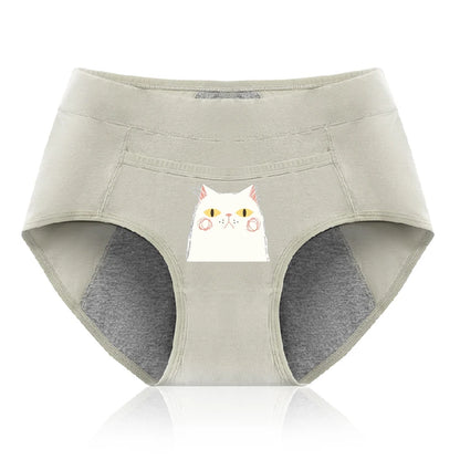 Cotton Menstrual Panties Leak Proof Breathable Cartoon cat Panties Woman Women Girls Physiological Pants Women's Intimates M-XL