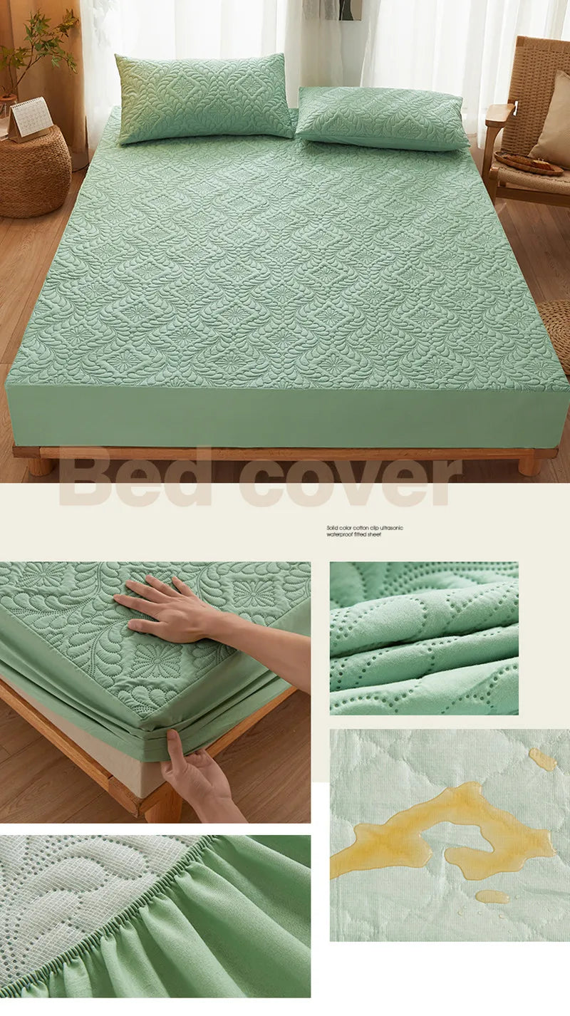 Quilted Waterproof Mattress Protector Cover Elastic Fitted Sheet Style Double Bed Protection Pad Twin Queen King 140 160x200cm.