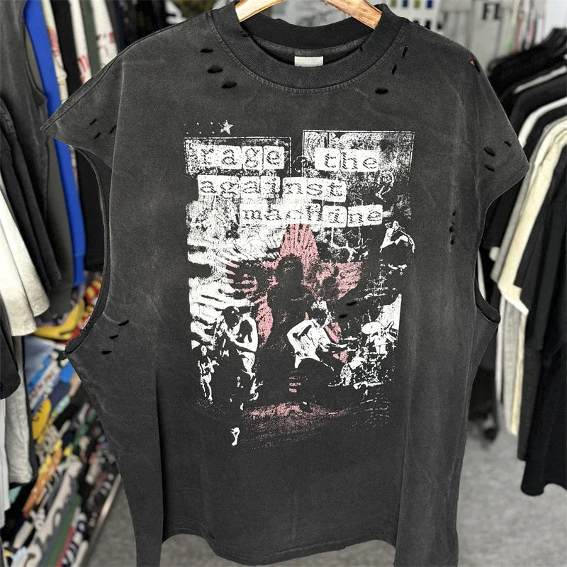 SAINT Vintage NIN Nine-inch Nail T-Shirts Best Quality Vintage Washed T Shirt Tee Tops