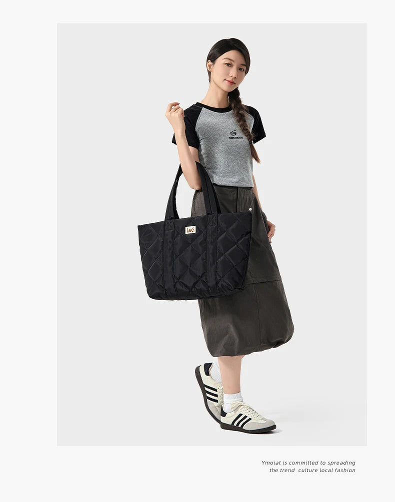 LEE Large Soft Puffer Bag Women Big Size College Students Laptop Book Quilted Tote Bag Lady Down-filled Shopping School Bags.