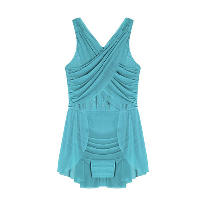 Kinder Mädchen Ärmellose Ausschnitt Strass Eiskunstlauf Trikot Kleid Lyrical Dance Gymnastik Akrobatik Leistung Kostüm.