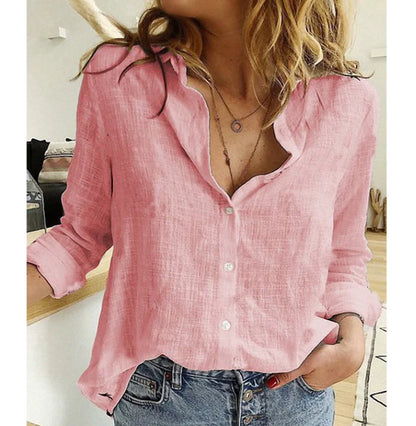 Women Casual Long Sleeve Cotton Linen Loose Shirt Elegant Solid Harajuku Lapel Blouse Vintage Oversize Tops Y2K Streetwear Tunic.