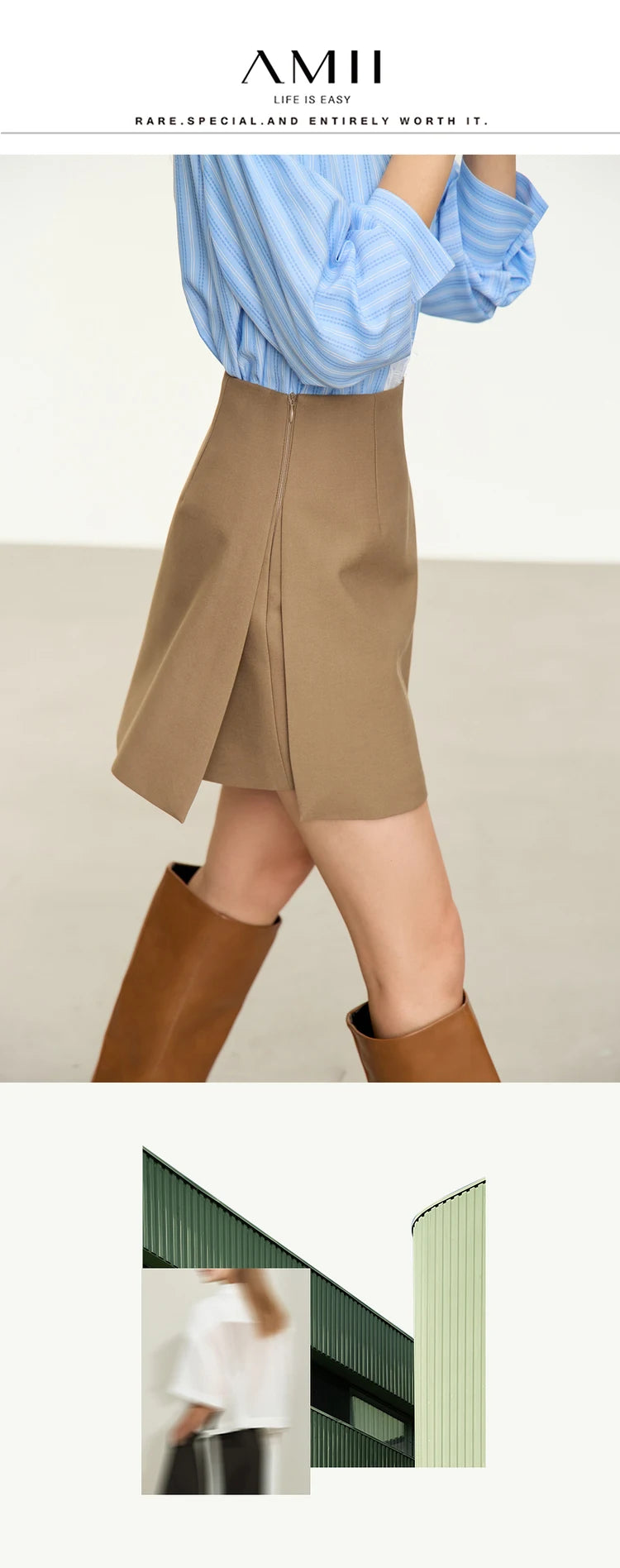 AMII Minimalism Casual Shorts Skirts Women High Rase 2024 Autumn New Fashion Commuter Lady Straight Blazer A-Line Skirt 12343035.