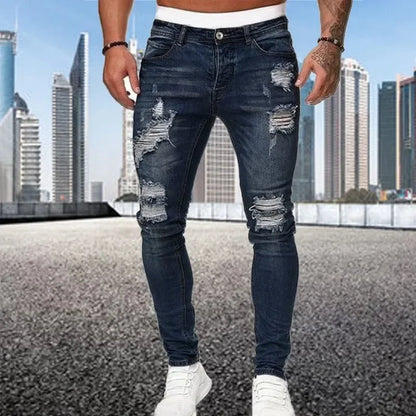 2024 New Retro Ripped Pencil Small Foot Skinny Jeans for Men Motorcycle Streetwear Stretch Straight Casual Slim Jeans Male.