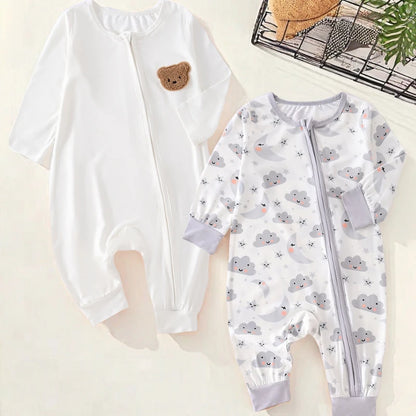 Neugeborenes Baby-Body mit Reißverschluss für alle Jahreszeiten, Jungen, langärmelig, Strampler, Kleidung, Mädchen, Rundhals-Body, 0–1–3–6 Monate.