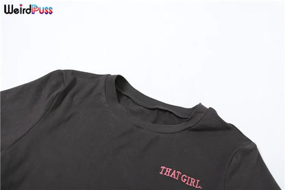 Weird Puss Casual Sporty 2 Piece Set Women Letter Embroidery Crop Tops+Side Tassel Straight Pants Matching Streetwear Tracksuits.