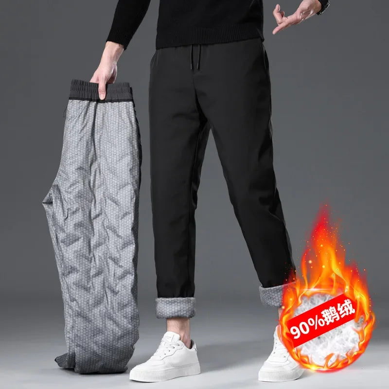 New Winter Men's Down Pants High Quality Thick Warm Goose Down Padded Business Casual Pants for Male Fashion Trousers Outerwear.