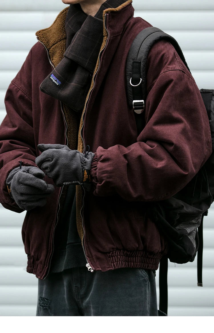 Japanese Vintage Polar Fleece Jacket Men Winter High Quality Thick Jacket Korean Streetwear Loose Couple Trendy Warm Coat Male