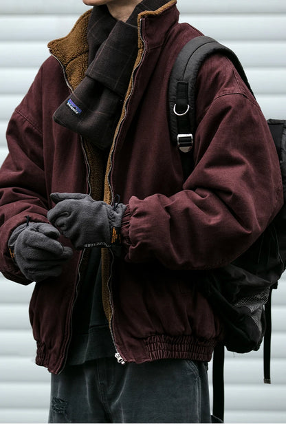 Japanese Vintage Polar Fleece Jacket Men Winter High Quality Thick Jacket Korean Streetwear Loose Couple Trendy Warm Coat Male