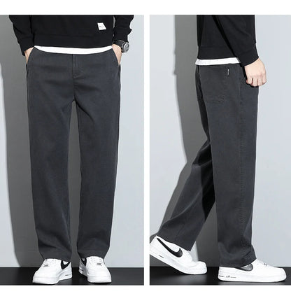 Mens Lyocell Straight Loose Elastic Waist Jeans 2025 Autumn Winter Fashion Brand Comfortable Versatile Pants Plus Size 5XL