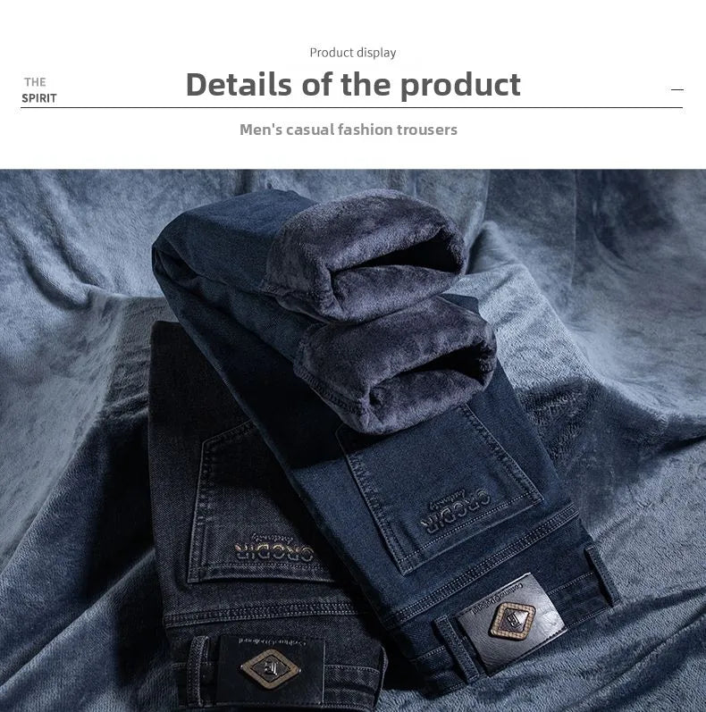Autumn Winter New High Elasticity Men's Business Jeans Haze Blue Black Gray Denim Trousers Men's Pants Work Clothes Brand.