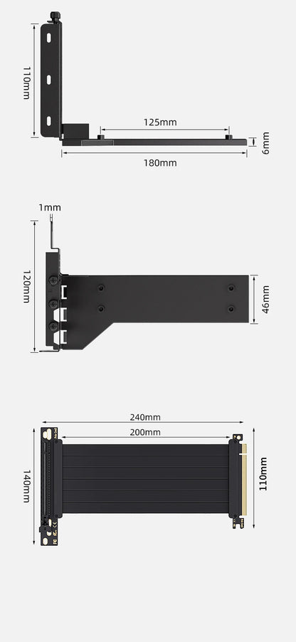 TEUCER L-Z3 GPU Vertical Mounting Bracket Kit, PCIe 4.0 X16 Riser Cable 200mm, Graphics Card Steering Mounting Bracket.
