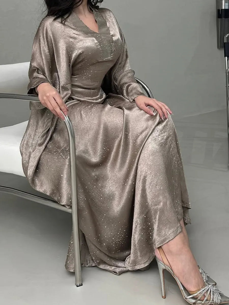 Women Ramadan Eid Arabic Dubai Abaya Luxury Muslim Fashion Hot Beading Long Dress Kaftan Robe Femme Islam Prayer Clothing Kebaya.