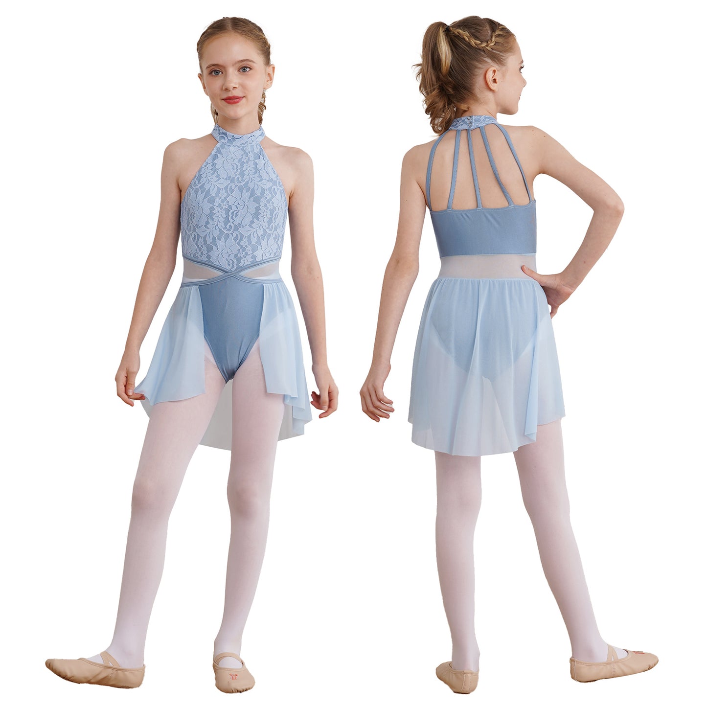 Mädchen Ballett Gymnastik Trikot lyrischen Tanz kleid ärmellose florale Spitze Tutu Tanz kleidung für Eiskunstlauf Bühnen performance