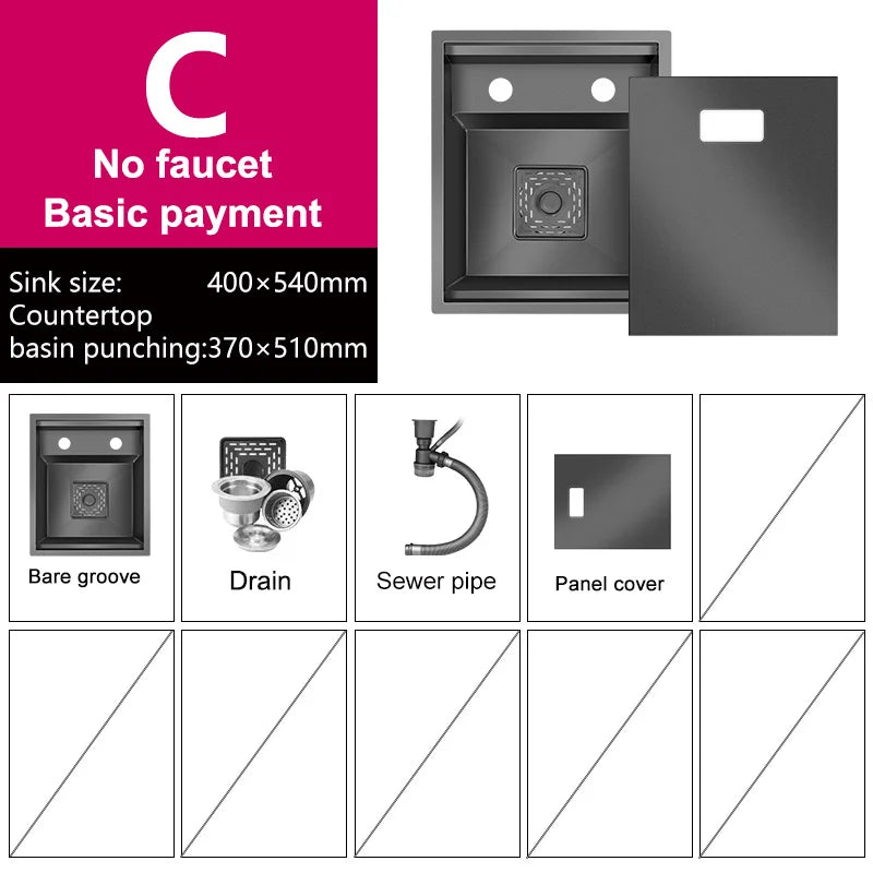 Stainless Steel Kitchen Sink Concealed Mini Single Sink Apartment Bar Multifunctional Hand Wash Fruit and Vegetable Basin