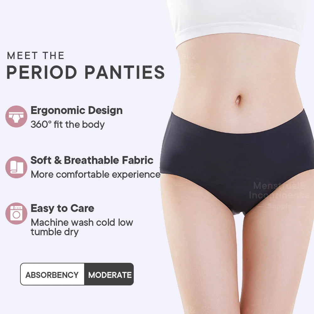 Seamless 4-Layer Menstrual Panties Mid-brief Breathable Reusable Leakproof Underwear for Women Fast Absorption.