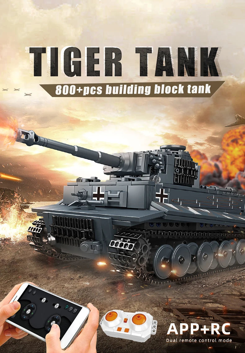 Mould King 20014 Military Toys The APP&RC Motorized Tiger Tank Model Assembly Technical Car Building Block Kids Christmas Gifts.