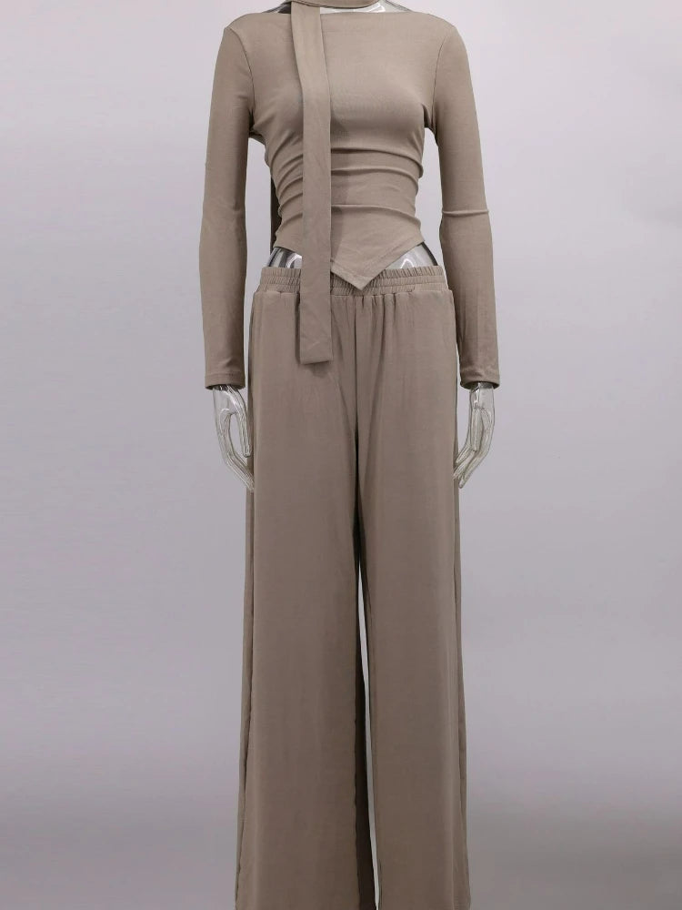 Autumn Winter Casual Pant Sets for Women Sexy Off The Shoulder Top and Long Pant Outfits Fashion Irregular Two Piece Set 2025.