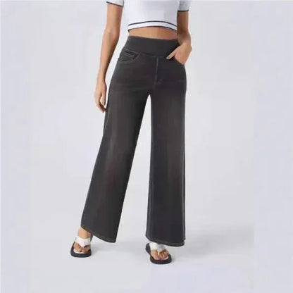 Washed Straight Leg Jeans Women's High Waist Denim Pants Comfortable Fit Long Trousers Cross-Border European Style.