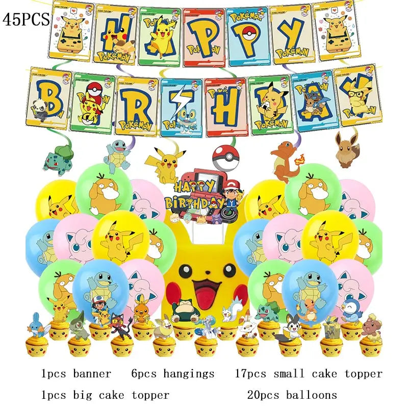 Pokemon Thema Geburtstag Party Dekoration Lieferungen Cartoon Pokemon Gehen Geschirr Tassen Teller Pikachu Ballon Für Baby Dusche Gefälligkeiten