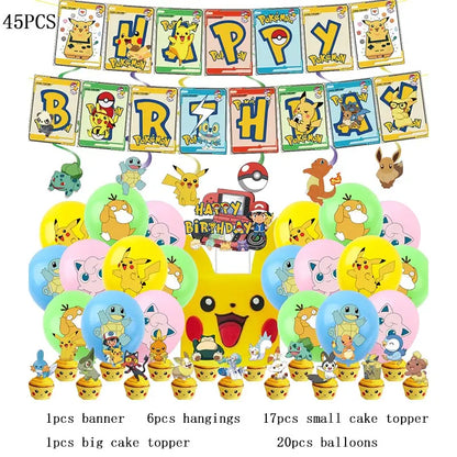 Pokemon Thema Geburtstag Party Dekoration Lieferungen Cartoon Pokemon Gehen Geschirr Tassen Teller Pikachu Ballon Für Baby Dusche Gefälligkeiten