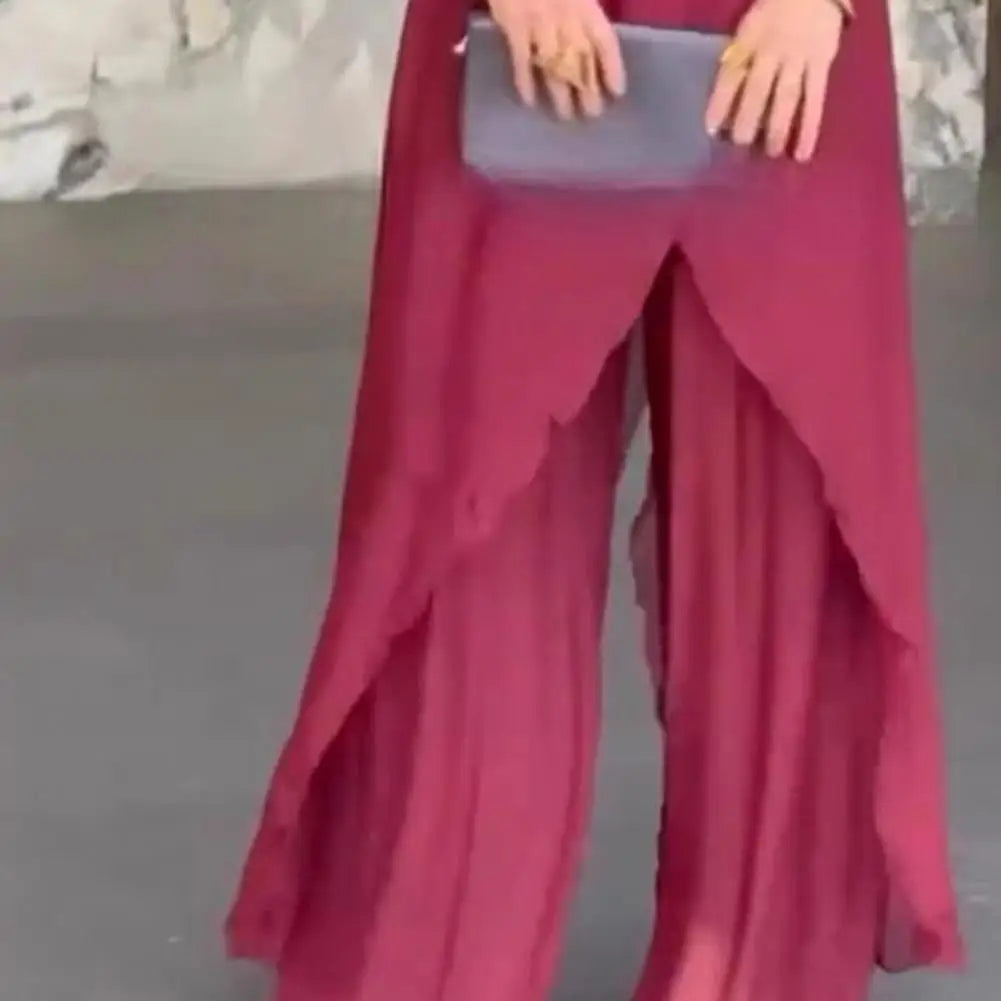 Women Cotton Linen Pant Sets 2 Pieces Casual Short Sleeve Solid Loose Blouse&High Elastic Waist Wide Leg Full Trousers Suits.