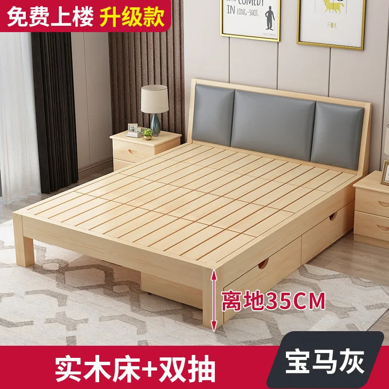 Massivholz Modernes einfaches 1,8 Meter Doppelbett Mietzimmer 1,2 Meter Einzelbett 1,5 Meter einfacher Bettrahmen