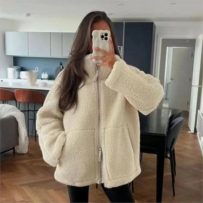 Winter Fleece frauen Mantel Zipper Stehkragen Lose Verdickt Mantel frauen Herbst Warme Neue Casual Trendy frauen Mantel.