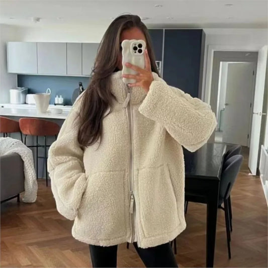 Winter Fleece frauen Mantel Zipper Stehkragen Lose Verdickt Mantel frauen Herbst Warme Neue Casual Trendy frauen Mantel.