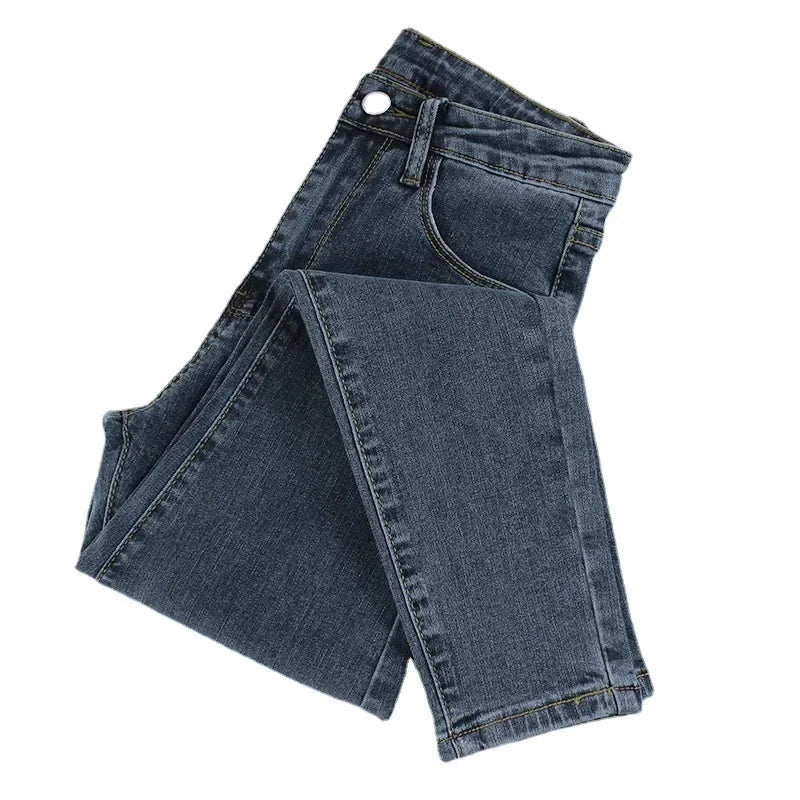 Black Grey Jeans Women's Spring Autumn Winter High-Waisted Petite Stretchy Tight Small Footed Pants Slimming Pencil Leggings.