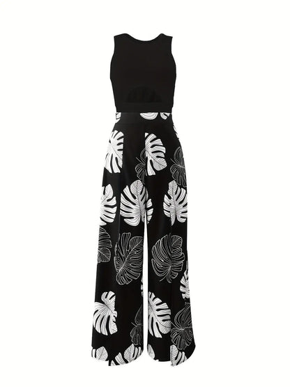 Summer Fashion Two Piece Outfits Woman New Women's Elegant Casual Hollow O Neck Short Vest Printed Trousers Set Women Clothes.