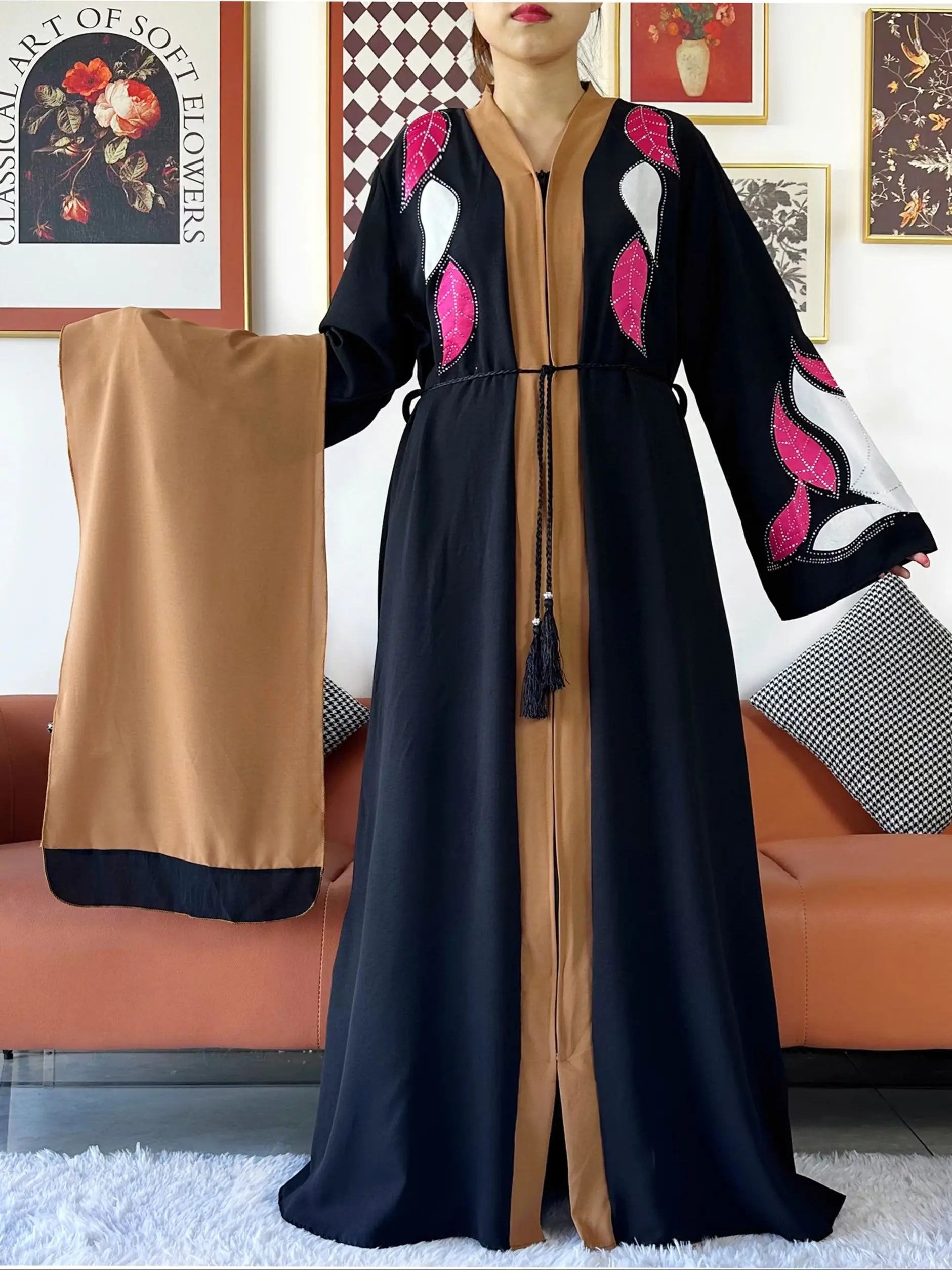 High Grade Fabric Women Party Dress Chiffon Open Abaya Muslim Women Dress Islamic Clothing Cardigan Abaya Women Muslim Dress.