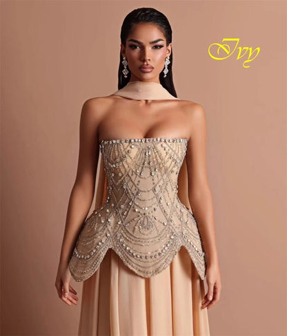 Maßgeschneidertes, modisches, trägerloses, ärmelloses Abendkleid, hochwertige Chiffon-Abschlussballkleider, zarte Kristalle, Kleider für besondere Anlässe.