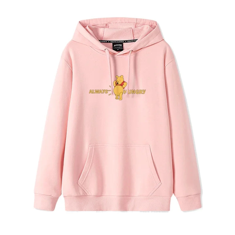 Cartoon Winnie the Pooh Mode einfacher Pullover Damen lockere und bequeme Kapuze vielseitige Paar Freundin Pullover Jacke.
