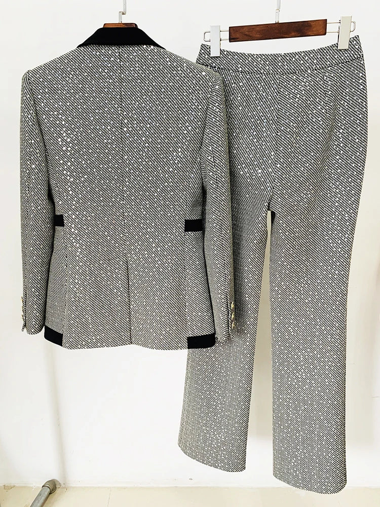 HIGH QUALITY 2025 Newest Designer Fashion Runway Suit Set Women Glitter Squined Blazer Jacket Pants Set.