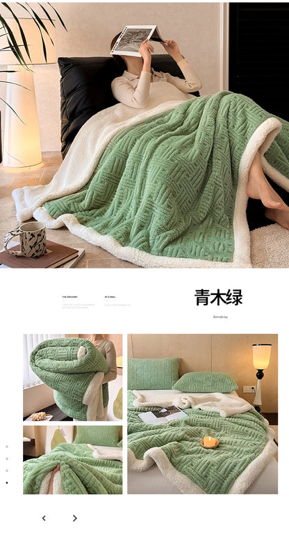 Jacquard Lamb Fleece Only Blanket or Blanket and Pillowcase Sets Soft Warm Milk Velvet Sofa Blanket Queen Autumn Winter Duvets