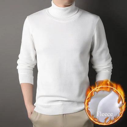 Men's Autumn Winter New Turtleneck Sweater Warm Cozy Solid Color Casual Bottom Knitted Pullovers Male Fashion Knitwear