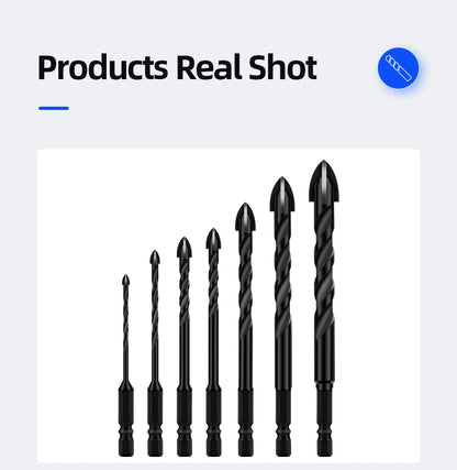 Kreuz-Sechskant-Fliesenbohrer für Glas, Beton, Keramikfliesen, Lochöffner, Tunstenkarbid, Hartmetall-Bits-Set, Werkzeuge, 3, 4, 5, 6, 8, 10, 12 mm